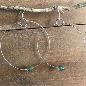 Emerald color Swarovski sterling silver hoops